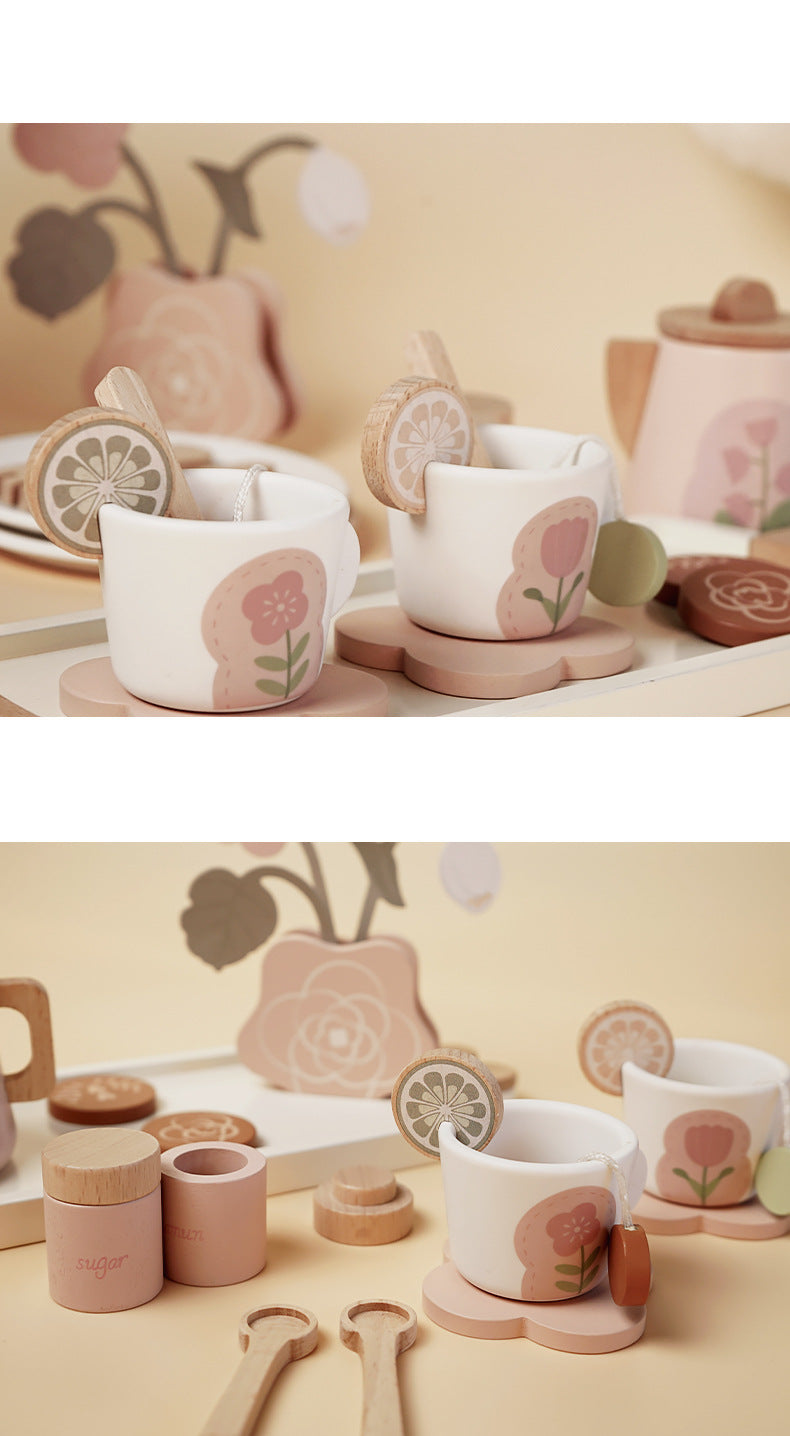 Wooden Pretend Play Toys for Girls Tea Sets Play Food Toys Kitchen Role Play Imitation Game Early Educational Toys for Girls Boy