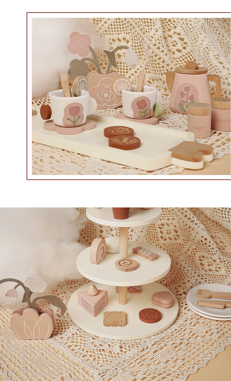 Wooden Pretend Play Toys for Girls Tea Sets Play Food Toys Kitchen Role Play Imitation Game Early Educational Toys for Girls Boy