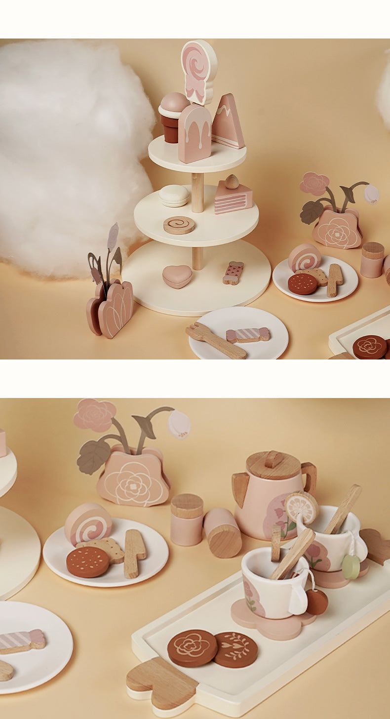 Wooden Pretend Play Toys for Girls Tea Sets Play Food Toys Kitchen Role Play Imitation Game Early Educational Toys for Girls Boy