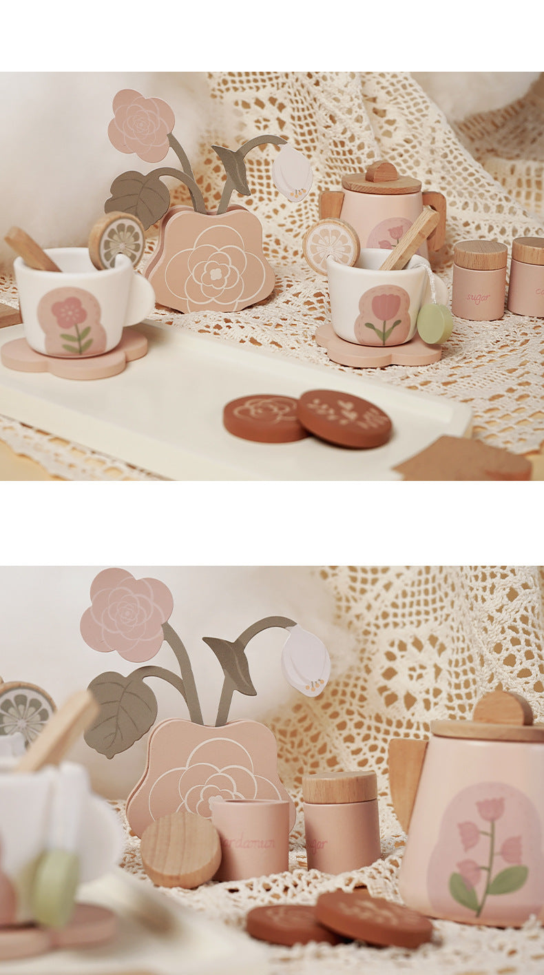 Wooden Pretend Play Toys for Girls Tea Sets Play Food Toys Kitchen Role Play Imitation Game Early Educational Toys for Girls Boy