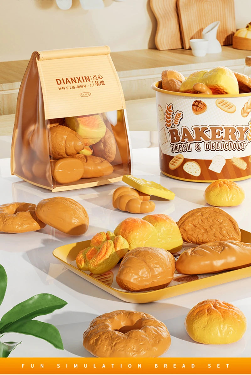 Toy Food Set Pretend Play Kitchen Realistic Bread Fries Pizza Simulation Educational Role Play Kids Boys Girls Birthday Gift