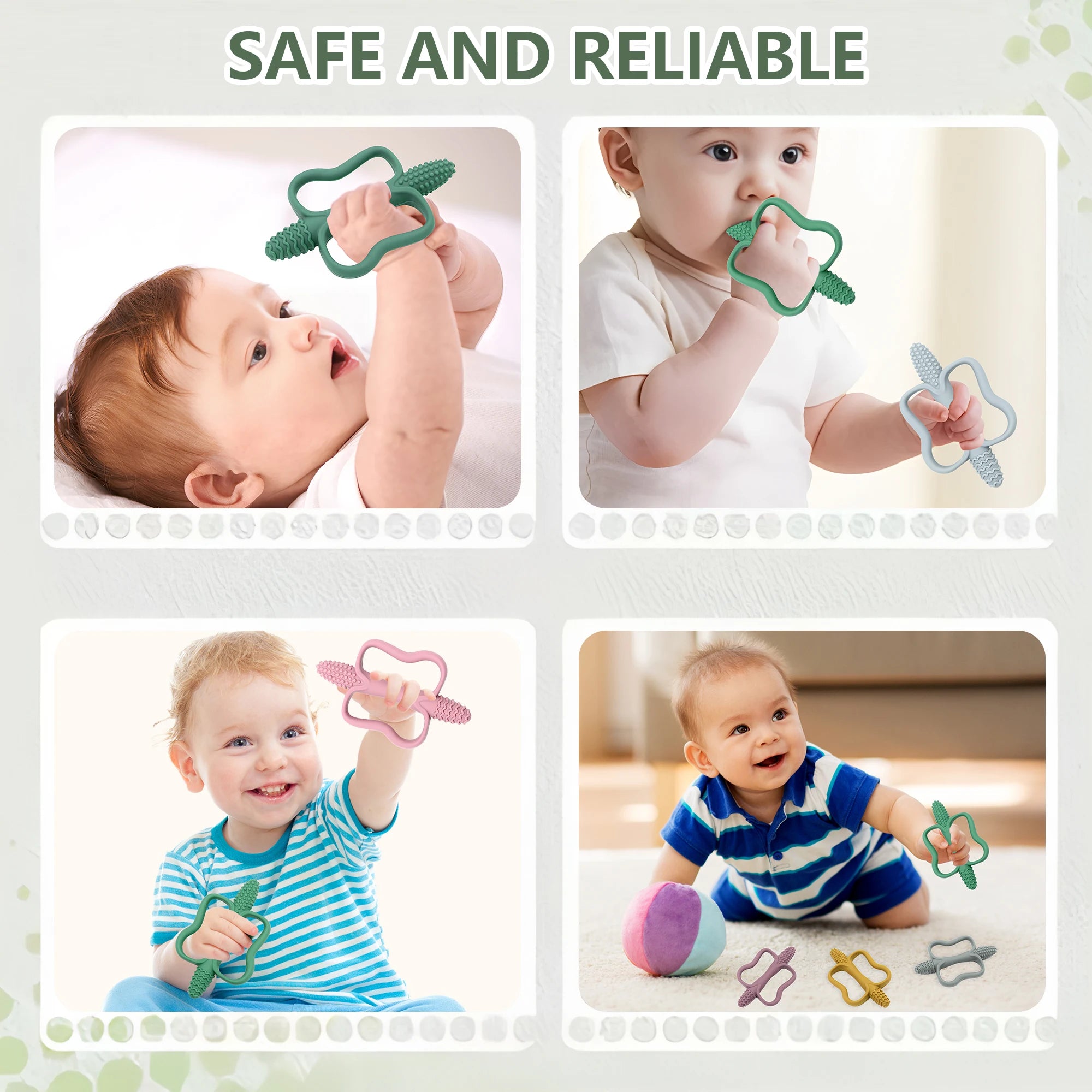 Baby Teething Toys with Easy-Grip Handles, Food-Grade Silicone Teething Toys, Suitable for Babies 0-6 Months, 6-12 Months