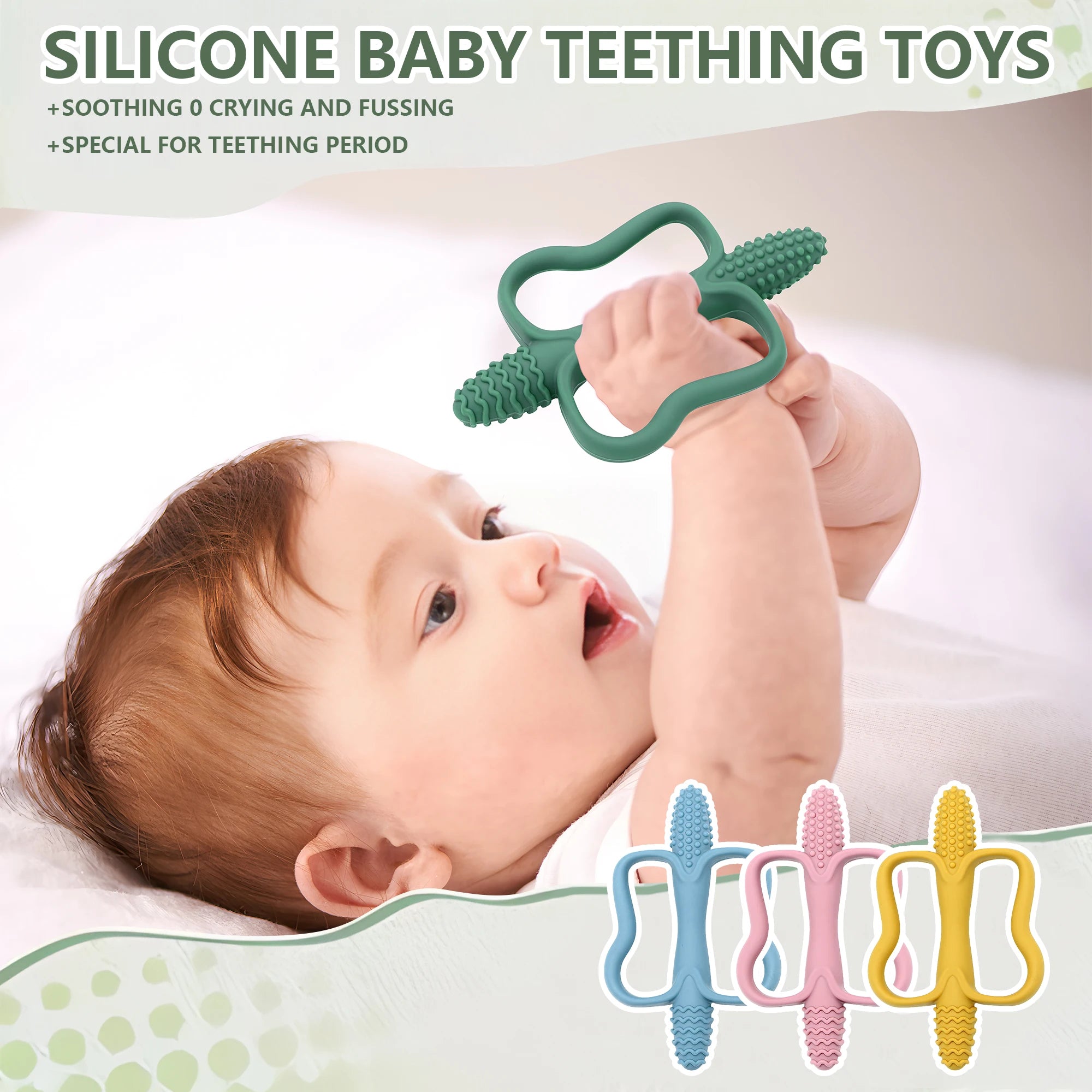 Baby Teething Toys with Easy-Grip Handles, Food-Grade Silicone Teething Toys, Suitable for Babies 0-6 Months, 6-12 Months