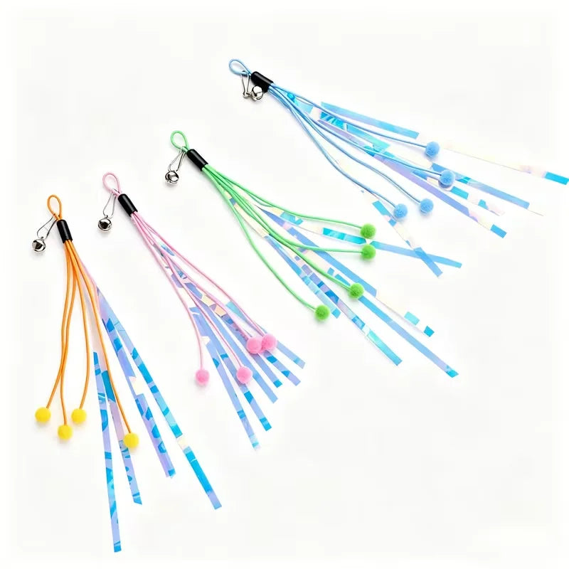 2 sets of colorful cat toys with stuffing, featuring bells, soft plush balls and crepe paper, interactive cat toys