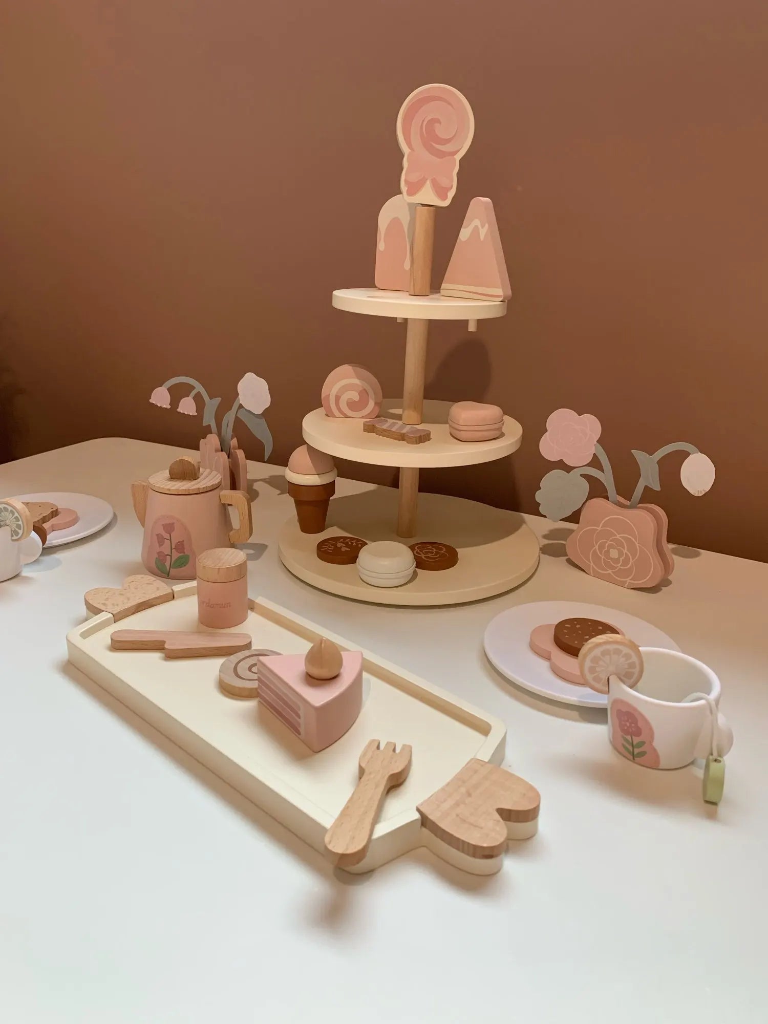 Wooden Pretend Play Toys for Girls Tea Sets Play Food Toys Kitchen Role Play Imitation Game Early Educational Toys for Girls Boy