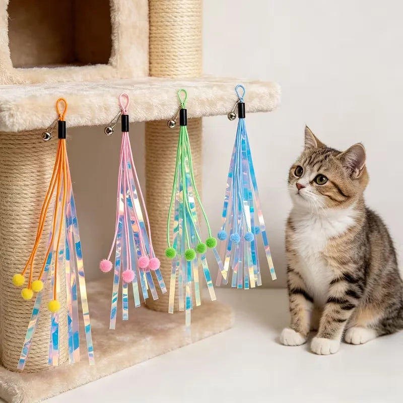2 sets of colorful cat toys with stuffing, featuring bells, soft plush balls and crepe paper, interactive cat toys