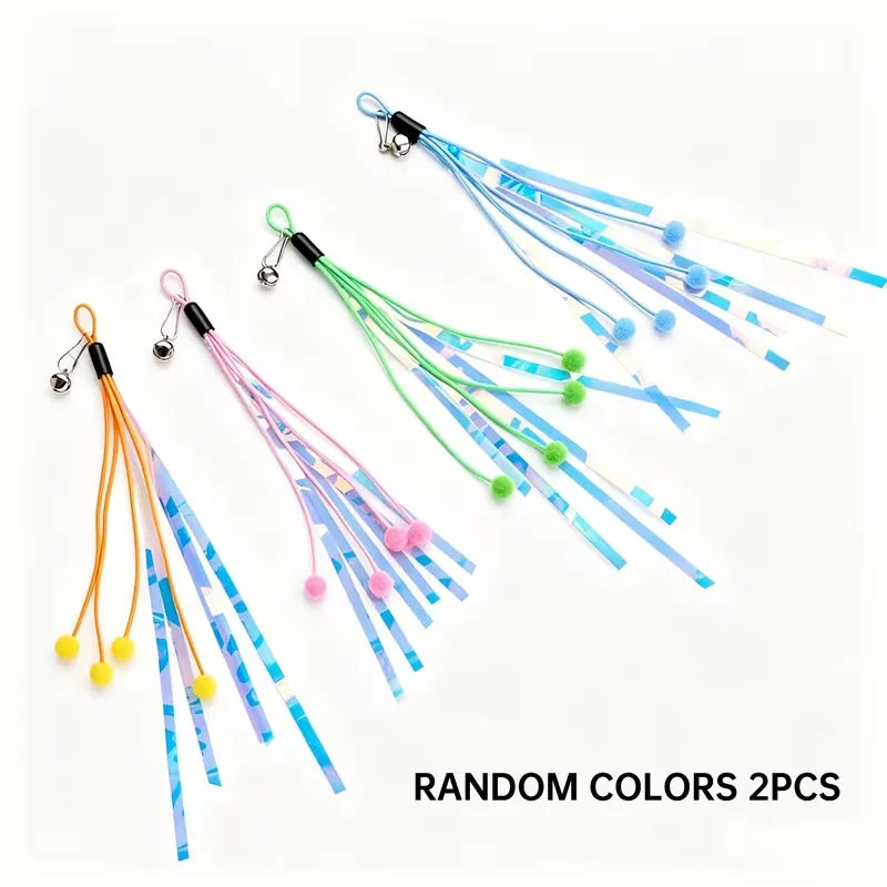 2 sets of colorful cat toys with stuffing, featuring bells, soft plush balls and crepe paper, interactive cat toys