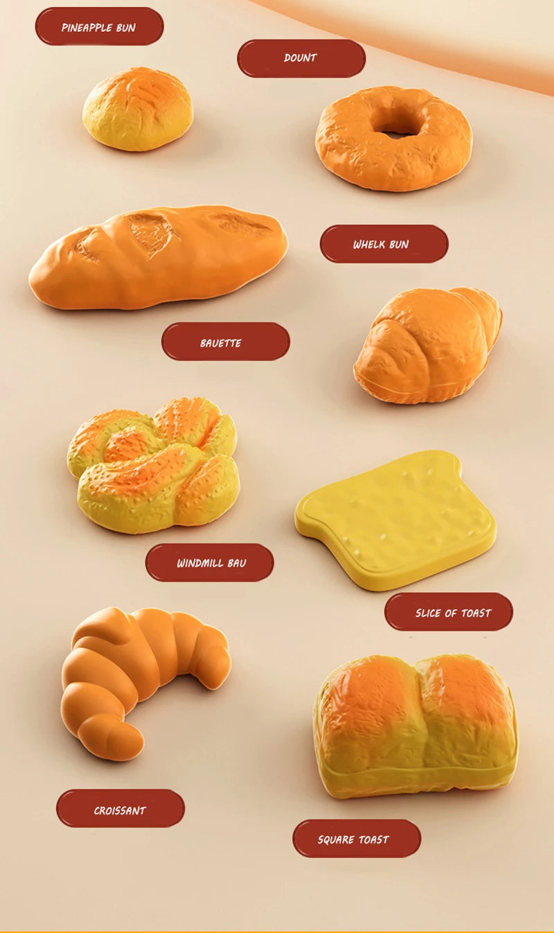 Toy Food Set Pretend Play Kitchen Realistic Bread Fries Pizza Simulation Educational Role Play Kids Boys Girls Birthday Gift