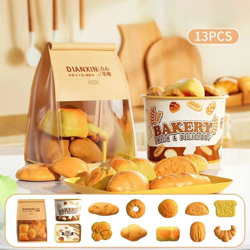 Toy Food Set Pretend Play Kitchen Realistic Bread Fries Pizza Simulation Educational Role Play Kids Boys Girls Birthday Gift