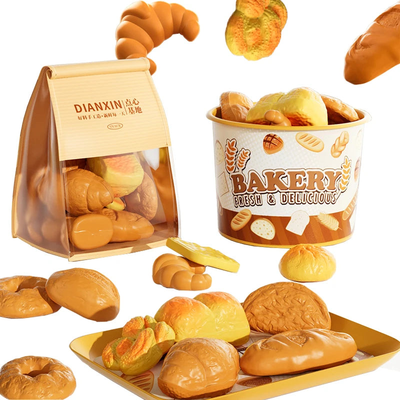 Toy Food Set Pretend Play Kitchen Realistic Bread Fries Pizza Simulation Educational Role Play Kids Boys Girls Birthday Gift
