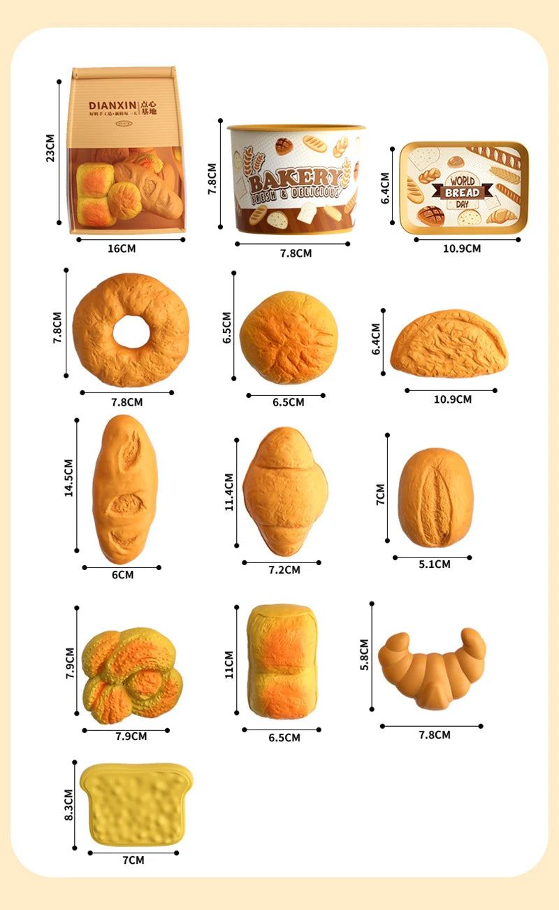 Toy Food Set Pretend Play Kitchen Realistic Bread Fries Pizza Simulation Educational Role Play Kids Boys Girls Birthday Gift