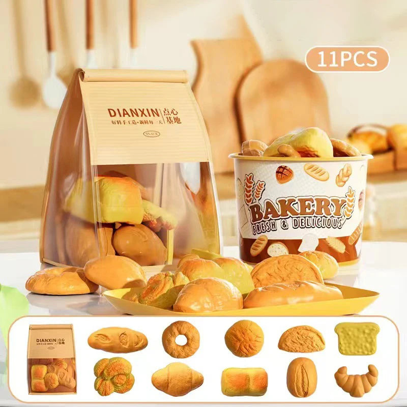 Toy Food Set Pretend Play Kitchen Realistic Bread Fries Pizza Simulation Educational Role Play Kids Boys Girls Birthday Gift