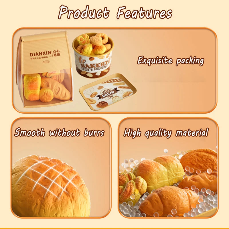 Toy Food Set Pretend Play Kitchen Realistic Bread Fries Pizza Simulation Educational Role Play Kids Boys Girls Birthday Gift