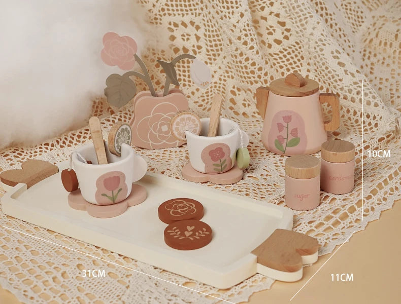 Wooden Pretend Play Toys for Girls Tea Sets Play Food Toys Kitchen Role Play Imitation Game Early Educational Toys for Girls Boy