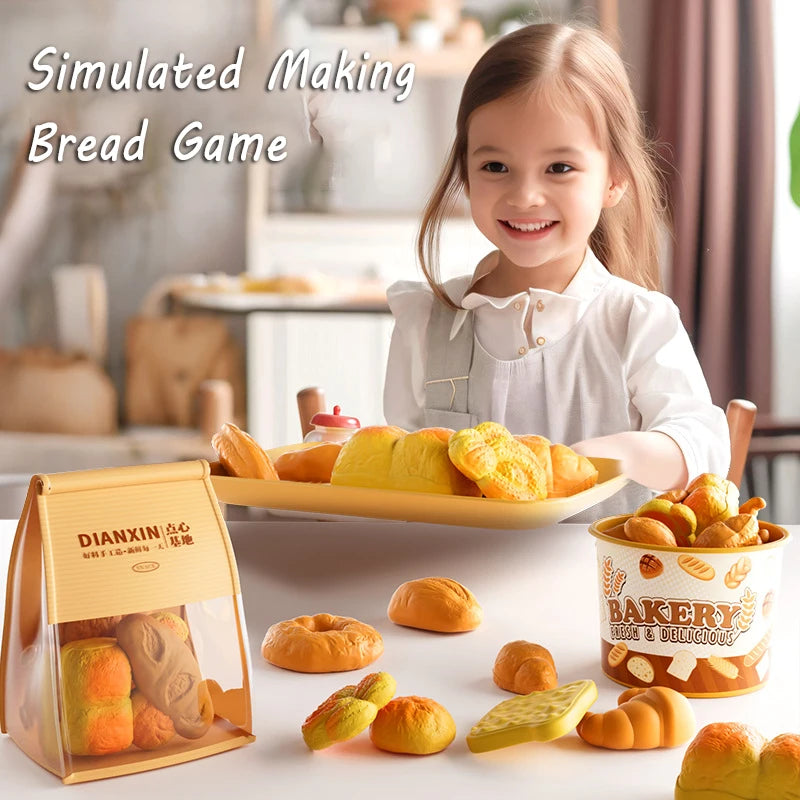 Toy Food Set Pretend Play Kitchen Realistic Bread Fries Pizza Simulation Educational Role Play Kids Boys Girls Birthday Gift
