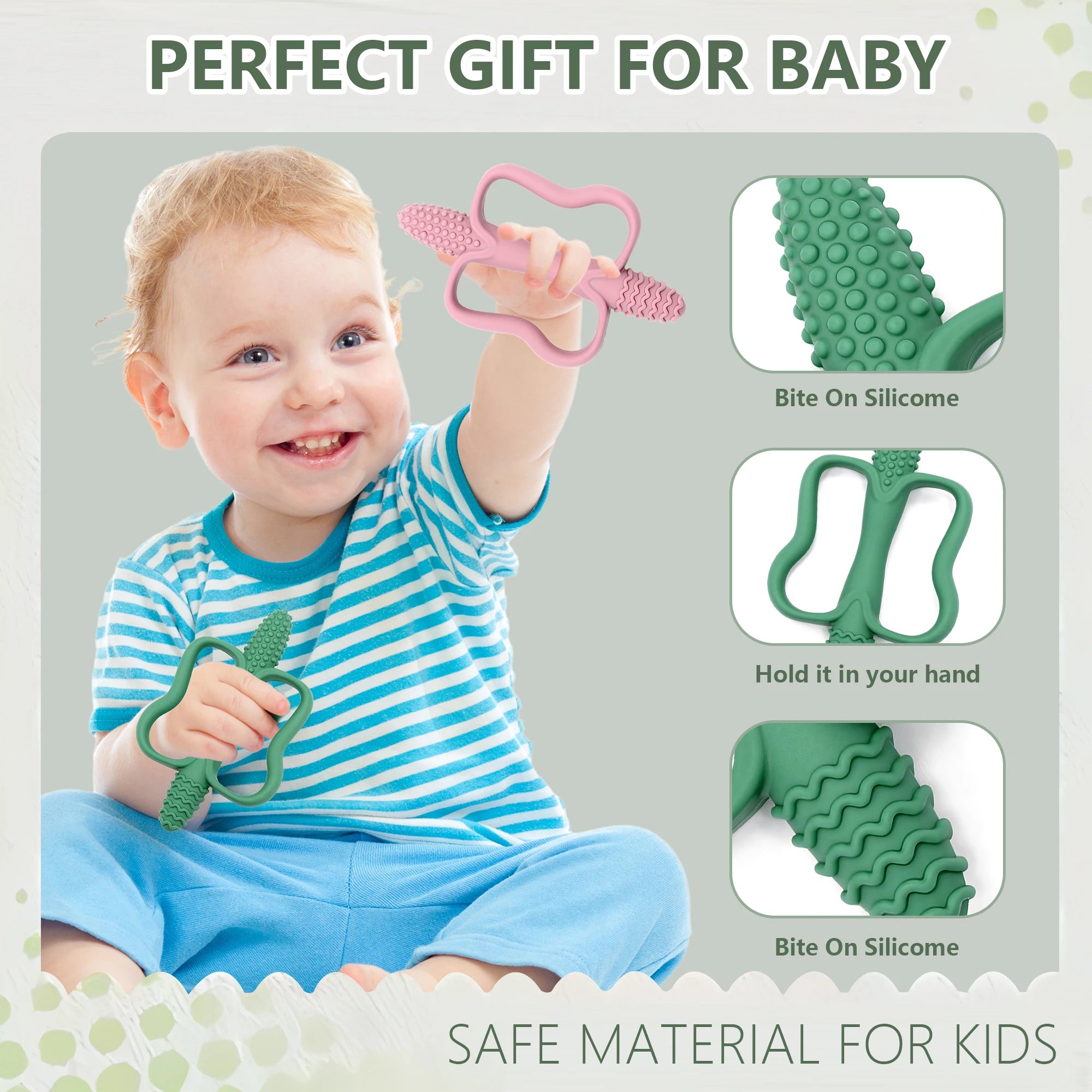 Baby Teething Toys with Easy-Grip Handles, Food-Grade Silicone Teething Toys, Suitable for Babies 0-6 Months, 6-12 Months